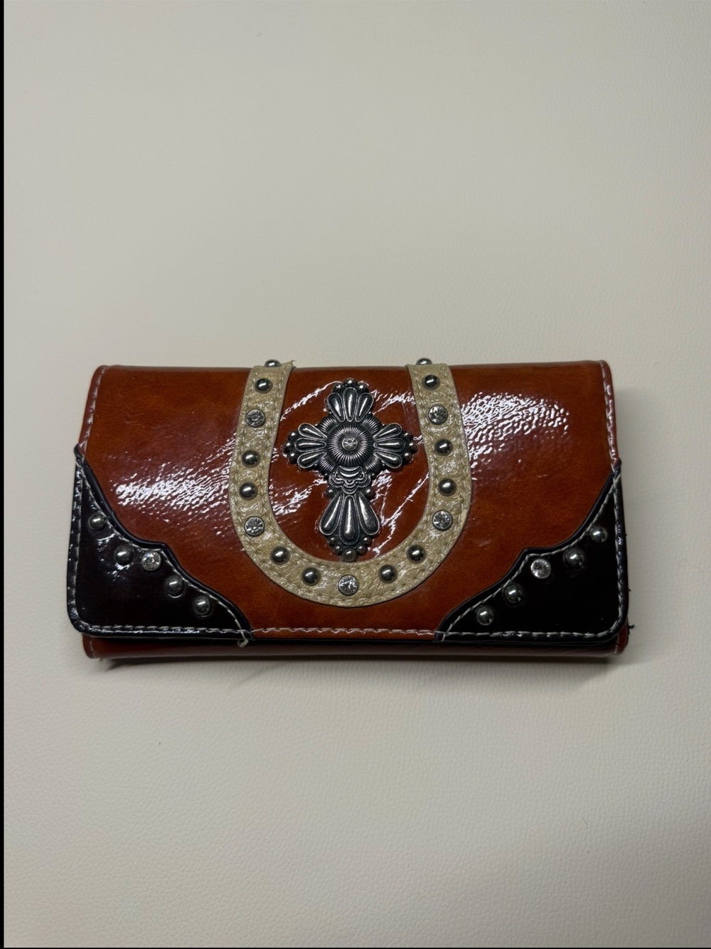 brown beaded wallet